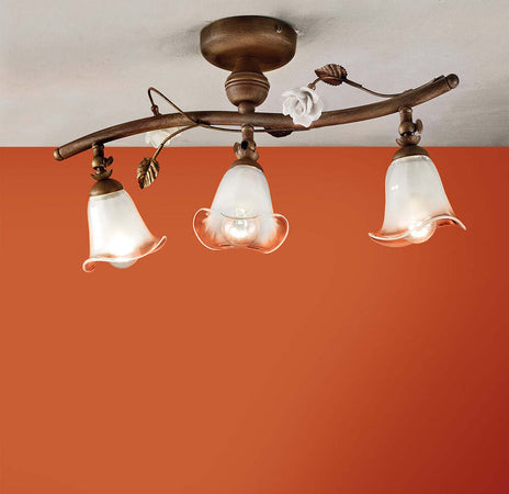 Plafoniera-Classica-Siena-Metallo-E-Ceramica-Ruggine-Decorato-Lucido-3-Luci-E14
