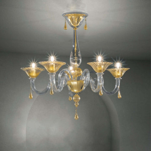 Plafoniera-classica-Sylcom-DOLFIN-1380-5-E14-LED-vetro-soffiato-lampada-soffitto