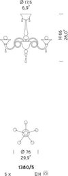 Plafoniera-classica-Sylcom-DOLFIN-1380-5-E14-LED-vetro-soffiato-lampada-soffitto