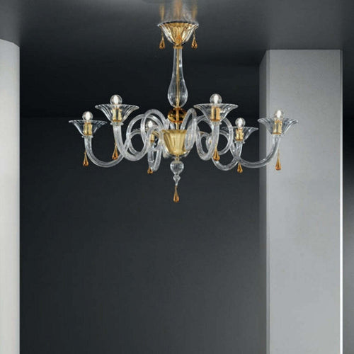 Plafoniera-classica-Sylcom-DOLFIN-1380-6-E14-LED-vetro-soffiato-lampada-soffitto