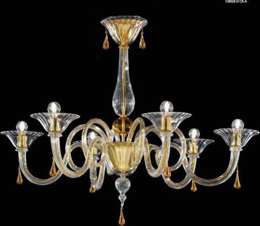 Plafoniera-classica-Sylcom-DOLFIN-1380-6-E14-LED-vetro-soffiato-lampada-soffitto