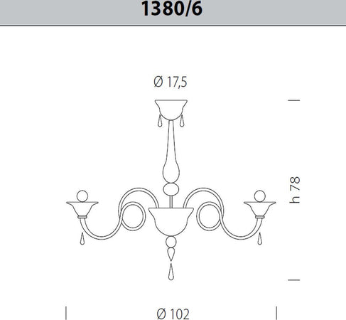 Plafoniera-classica-Sylcom-DOLFIN-1380-6-E14-LED-vetro-soffiato-lampada-soffitto