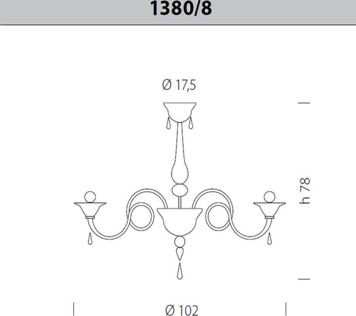 Plafoniera-classica-Sylcom-DOLFIN-1380-8-E14-LED-vetro-soffiato-lampada-soffitto