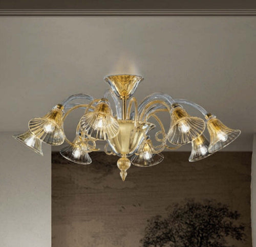 Plafoniera-classica-Sylcom-VENIER-1421-8-E14-LED-vetro-soffiato-lampada-soffitto
