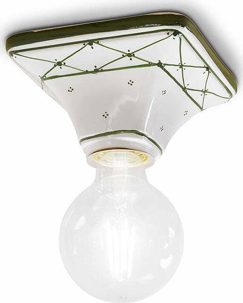 Plafoniera-Classica-Trieste-Bianco-Decorato-Filo-Verde-Prato-1-Luce-E27