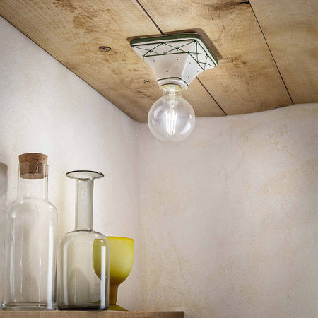 Plafoniera-Classica-Trieste-Bianco-Decorato-Filo-Verde-Prato-1-Luce-E27