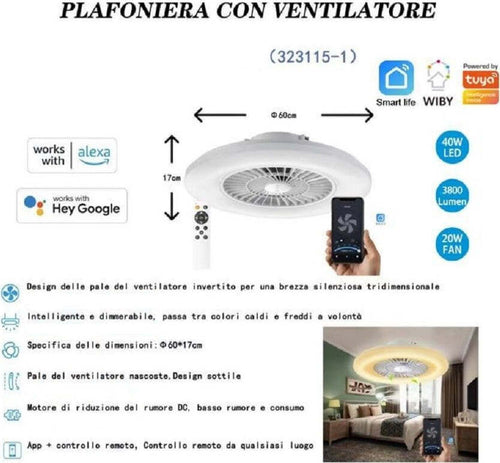 Plafoniera Con Ventilatore Dimmerabile 40w Silensioso App Telecomando 323115-1 Plafoniere per interno > Ventilatori Trade Shop italia - Napoli, Commerciovirtuoso.it