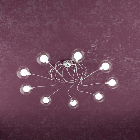 Plafoniera-Contemp-Willow-Metallo-Cromo-Vetro-Bianco-E-Satinato-9-Luci-G9