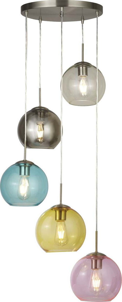 Plafoniera-Contemporanea-Acciaio-Argento-Vetro-Multicolor-5-Luci-E27