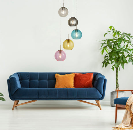 Plafoniera-Contemporanea-Acciaio-Argento-Vetro-Multicolor-5-Luci-E27