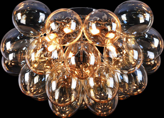 Plafoniera-Contemporanea-Baldo-Metallo-Nichel-8-Luci-Diffusori-Cognac