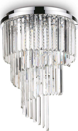 Plafoniera-Contemporanea-Carlton-Metallo-Cristallo-Cromo-12-Luci-E14