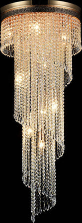 Plafoniera-Contemporanea-Cascade-Metallo-Oro-12-Luci-Diffusori-Vetro