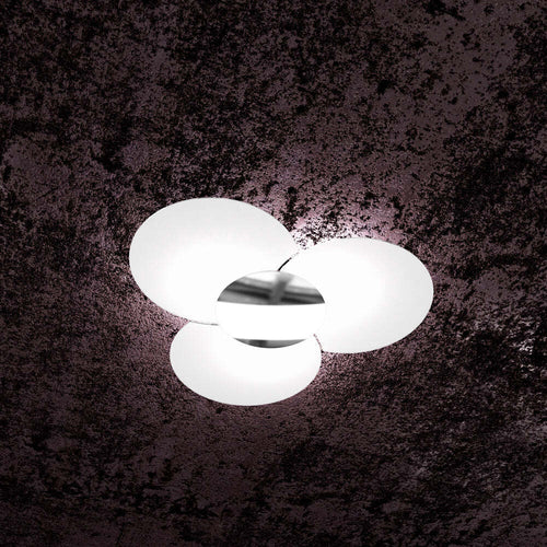 Plafoniera-Contemporanea-Clover-Metallo-Cromo-Vetro-Bianco-6-Luci-E27-70Cm