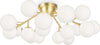 Plafoniera-Contemporanea-Dallas-Metallo-Oro-20-Luci-Diffusori-Cognac