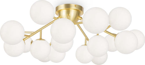 Plafoniera-Contemporanea-Dallas-Metallo-Oro-20-Luci-Diffusori-Cognac
