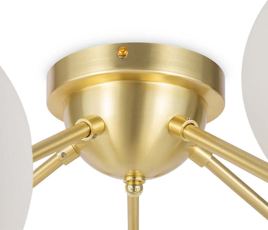 Plafoniera-Contemporanea-Dallas-Metallo-Oro-20-Luci-Diffusori-Cognac