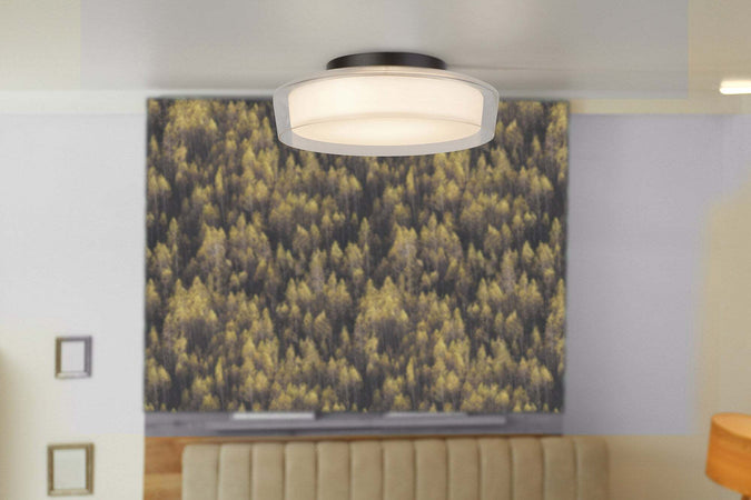 Plafoniera-Contemporanea-Disco-Acciaio-Nero-Vetro-Trasparente-Led-14W-3000K