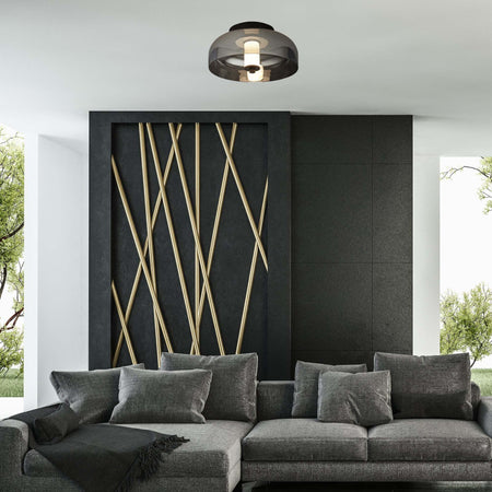 Plafoniera-Contemporanea-Frisbee-Acciaio-Nero-Vetro-Led-12,6W-3000K