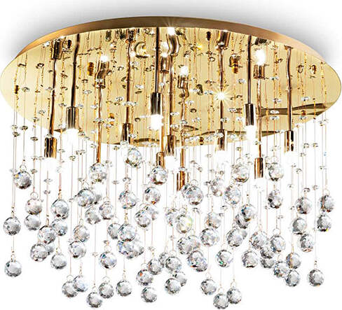 Plafoniera-Contemporanea-Moonlight-Metallo-Cristallo-Oro-12-Luci-G9-3W-3000K