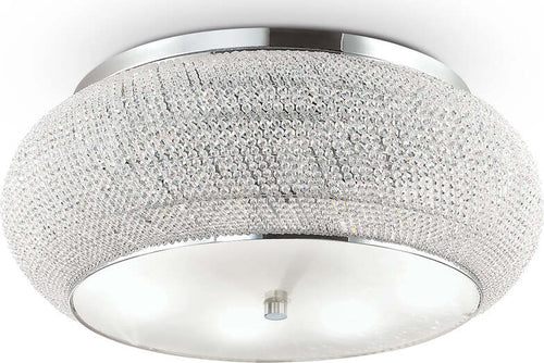 Plafoniera-Contemporanea-Pasha'-Metallo-Cristallo-Cromo-14-Luci-E14