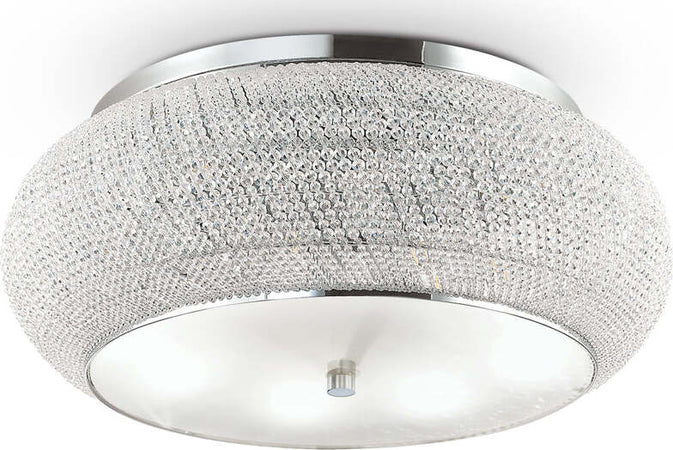 Plafoniera-Contemporanea-Pasha'-Metallo-Cristallo-Cromo-14-Luci-E14