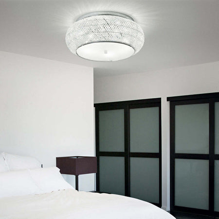 Plafoniera-Contemporanea-Pasha'-Metallo-Cristallo-Cromo-14-Luci-E14