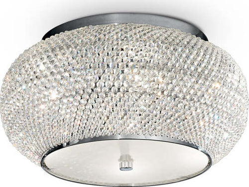 Plafoniera-Contemporanea-Pasha'-Metallo-Cristallo-Cromo-6-Luci-E14
