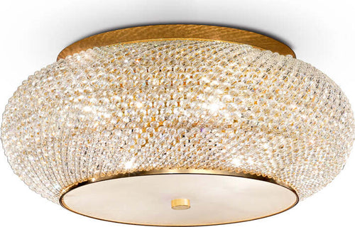 Plafoniera-Contemporanea-Pasha'-Metallo-Cristallo-Oro-14-Luci-E14