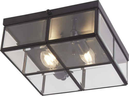 Plafoniera-Contemporanea-Pisa-Acciaio-Nero-Vetro-2-Luci-E14