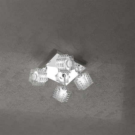 Plafoniera-Contemporanea-Rubik-Metallo-Cromo-Diffusore-Cristallo-4-Luci-G9
