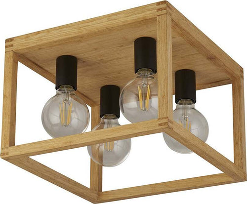 Plafoniera-Contemporanea-Square-Legno-Marrone-Nero-4-Luci-E27