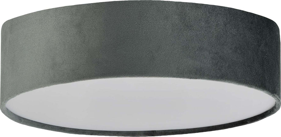 Plafoniera-Contemporanea-Tamburo-Acciaio-Grigio-Tessuto-Bianco-2-Luci-E27