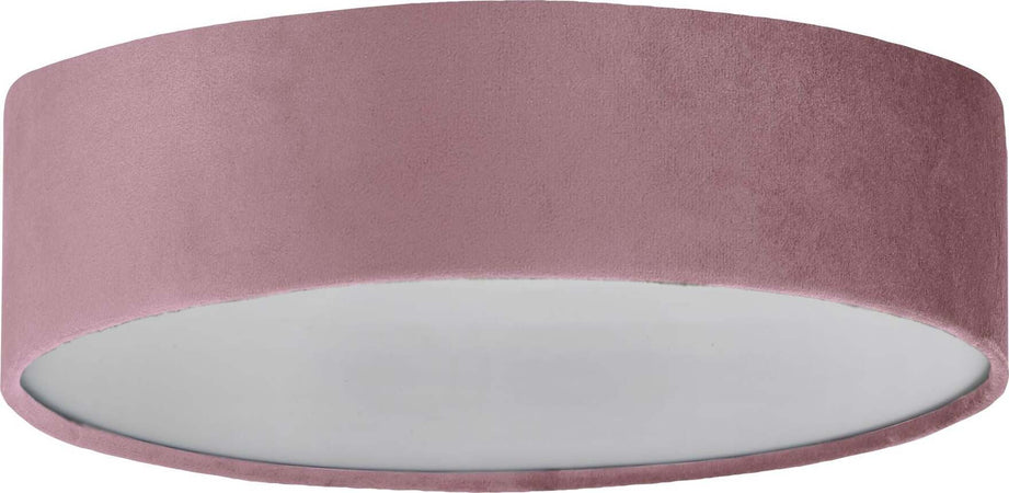 Plafoniera-Contemporanea-Tamburo-Acciaio-Rosa-Tessuto-Bianco-2-Luci-E27