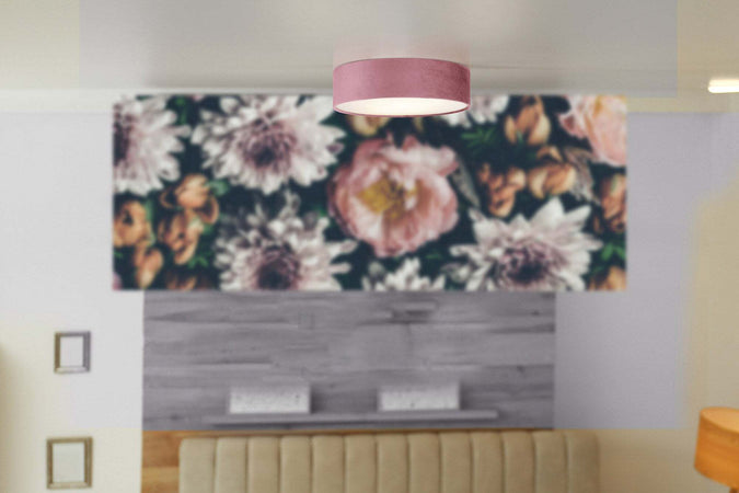 Plafoniera-Contemporanea-Tamburo-Acciaio-Rosa-Tessuto-Bianco-2-Luci-E27