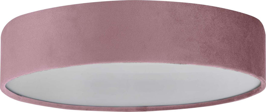Plafoniera-Contemporanea-Tamburo-Acciaio-Rosa-Tessuto-Bianco-3-Luci-E27