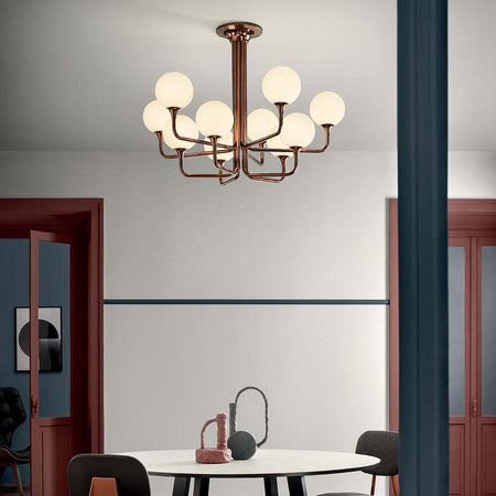 Plafoniera-Contemporanea-Tee-Metallo-Rame-Vetro-10-Luci