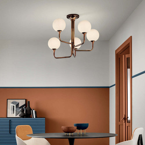 Plafoniera-Contemporanea-Tee-Metallo-Rame-Vetro-5-Luci