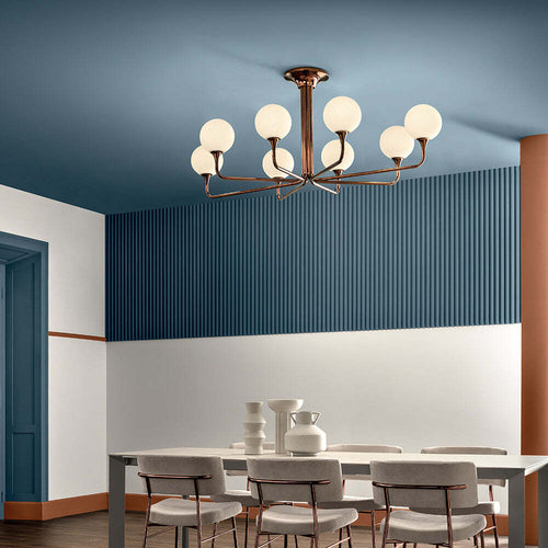 Plafoniera-Contemporanea-Tee-Metallo-Rame-Vetro-8-Luci