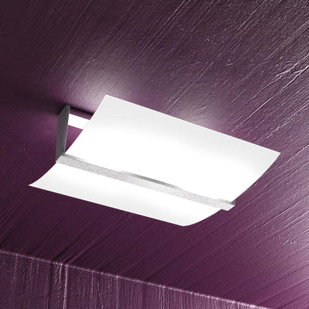 Plafoniera-Contemporanea-Wood-Met.-Foglia-Argento-Vetro-Bianco-2-Luci-E27-43Cm