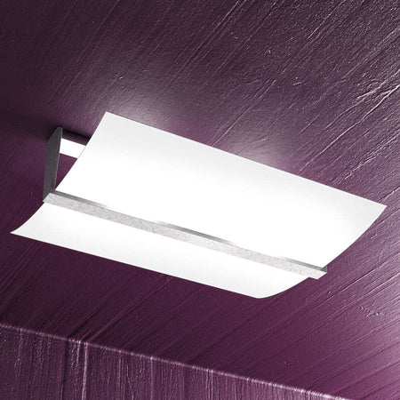 Plafoniera-Contemporanea-Wood-Met.-Foglia-Argento-Vetro-Bianco-2-Luci-E27-53Cm