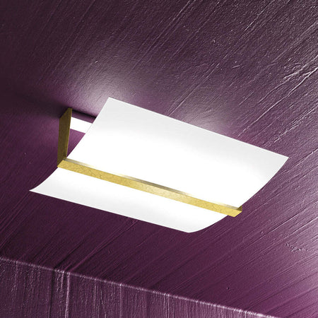 Plafoniera-Contemporanea-Wood-Metallo-Foglia-Oro-Vetro-Bianco-2-Luci-E27-43Cm