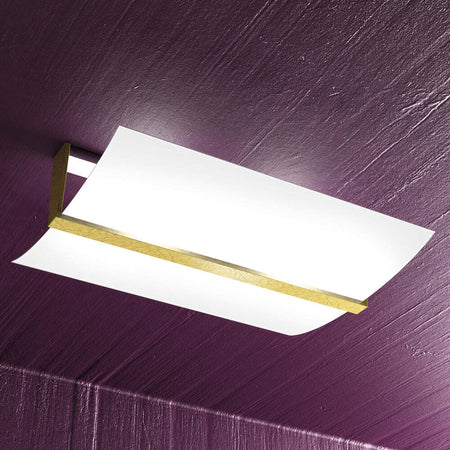 Plafoniera-Contemporanea-Wood-Metallo-Foglia-Oro-Vetro-Bianco-2-Luci-E27-53Cm