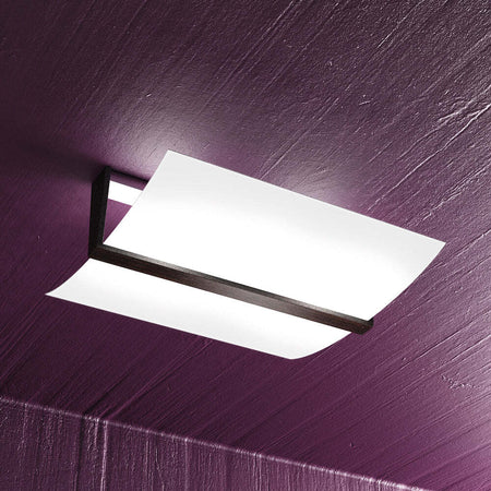 Plafoniera-Contemporanea-Wood-Metallo-Nero-Wengè-Vetro-Bianco-2-Luci-E27-43Cm