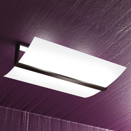 Plafoniera-Contemporanea-Wood-Metallo-Nero-Wengè-Vetro-Bianco-2-Luci-E27-53Cm