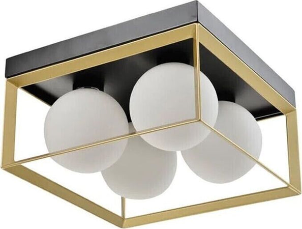 Plafoniera-Da-Soffitto-4-X-Sfera-In-Vetro-Bianco-Lampadario-Metallo-Nero-Bronzo-Kovalmax