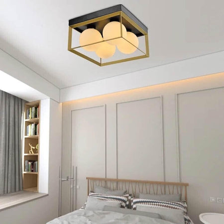 Plafoniera-Da-Soffitto-4-X-Sfera-In-Vetro-Bianco-Lampadario-Metallo-Nero-Bronzo-Kovalmax