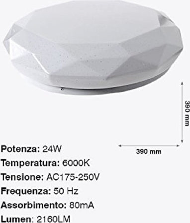 PLAFONIERA DA SOFFITTO FARETTO LED 24W TONDO ESAGONALE PANNELLO LUCE 2160LM 39CM DESIGN  Trade Shop italia - Napoli, Commerciovirtuoso.it