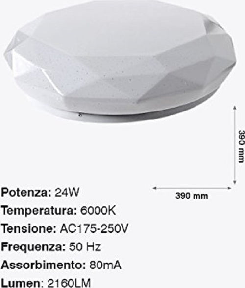 PLAFONIERA DA SOFFITTO FARETTO LED 24W TONDO ESAGONALE PANNELLO LUCE 2160LM 39CM DESIGN  Trade Shop italia - Napoli, Commerciovirtuoso.it