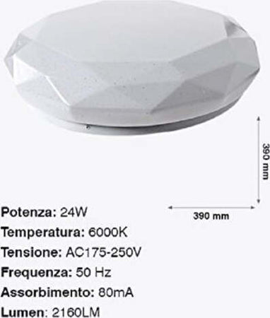 Plafoniera-Da-Soffitto-Faretto-Led-24w-Tondo-Esagonale-Pannello-Luce-2160lm-39cm-Design